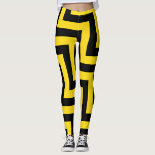 Leggings Rayures géométriques noires jaunes de Chevron