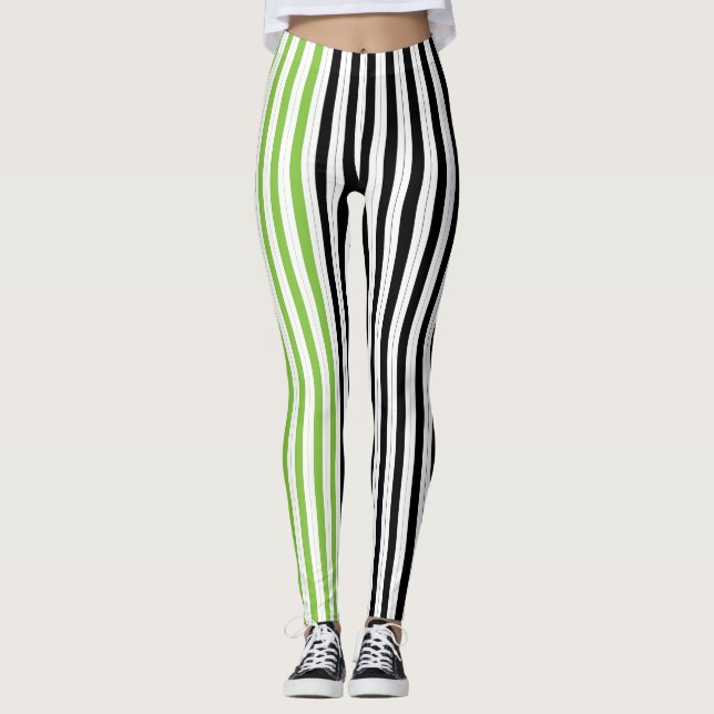Leggings Rayures Halloween Violet Vert Noir Orange (Devant)