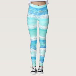 Leggings rayures horizontales Abstraites bleu turquoise bla