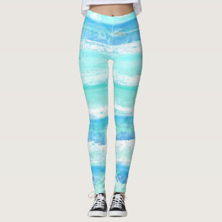 Leggings rayures horizontales Abstraites bleu turquoise bla