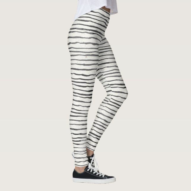 Leggings Rayures horizontales bohèmes fantaisistes noir et  (Droite)