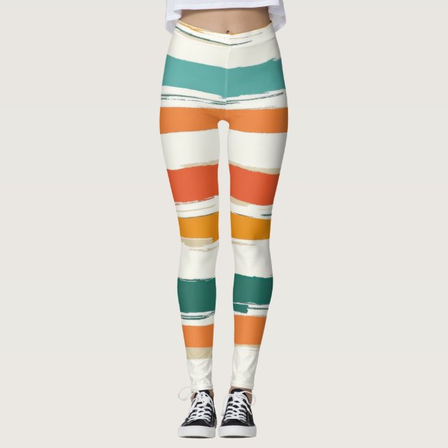 Leggings Rayures horizontales de pinceau peintes abstraites (Devant)