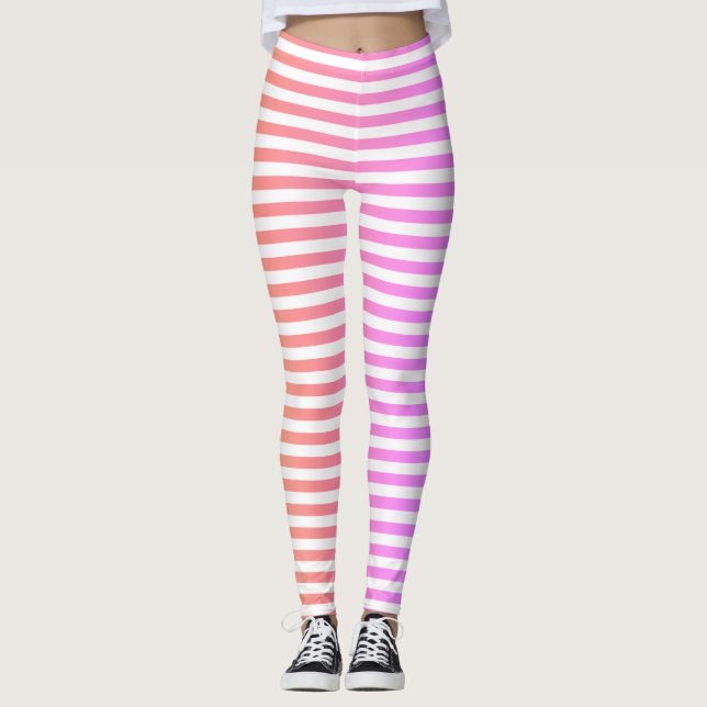 Leggings Rayures horizontales rose pêche blanc classique (Devant)