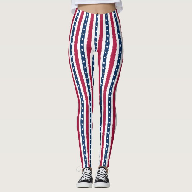 Leggings Rayures Horizontales Tricolores & Étoiles (Devant)