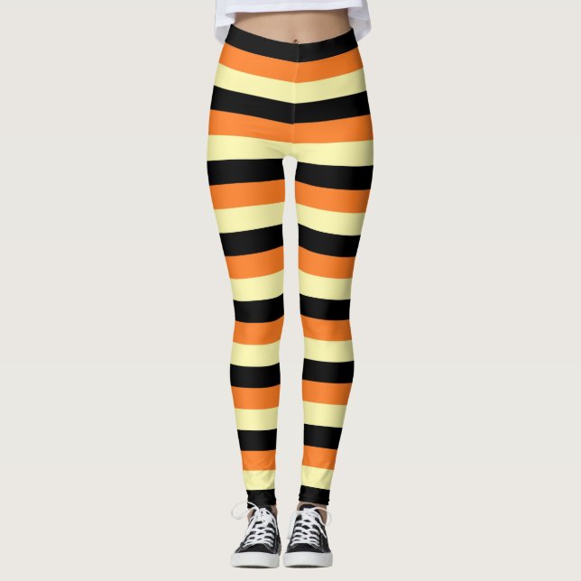Leggings Rayures jaune pâle, noires et oranges (Devant)
