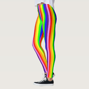 Leggings Rayures Minces Verticales Couleurs Arc-en-ciel Col