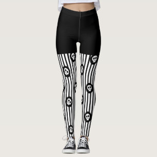 Leggings Rayures noires et blanches et crânes miniatures Ha