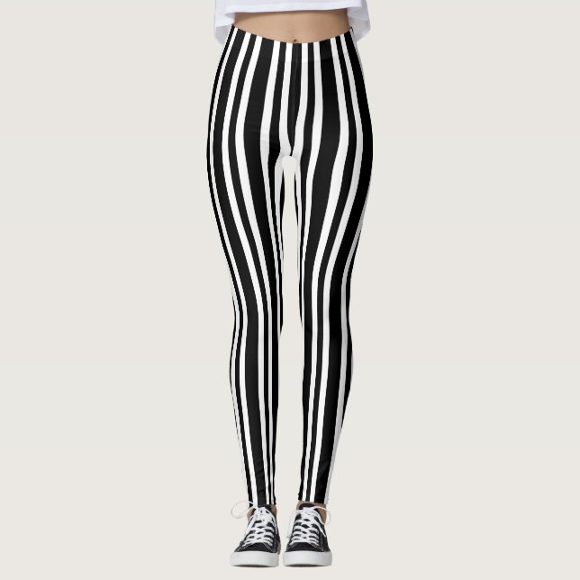 Leggings Rayures noires et blanches motif sans couture (Devant)