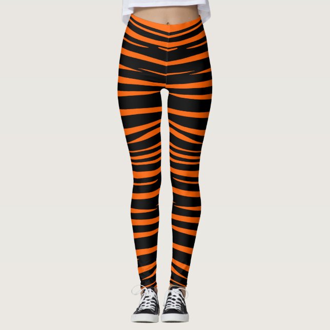 Leggings Rayures noires et orange Halloween (Devant)