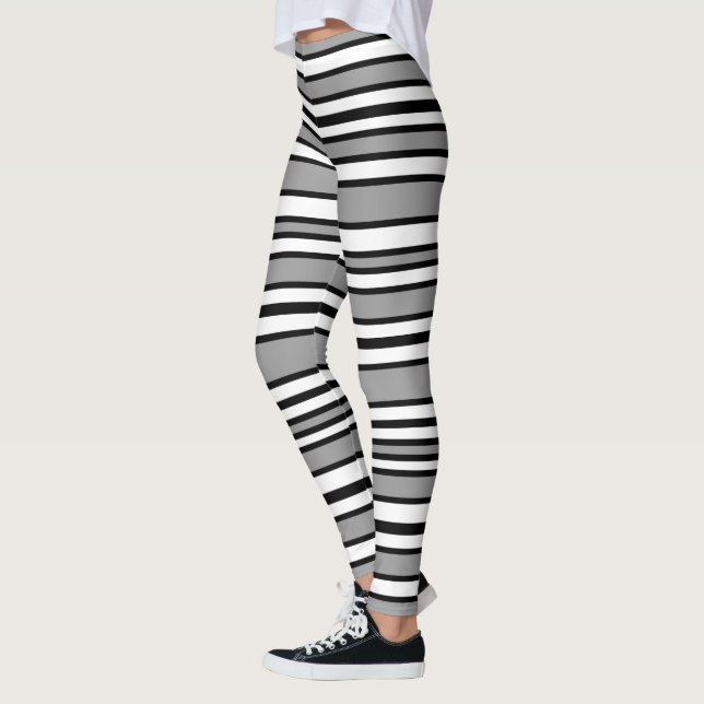 Leggings Rayures noires, grises, et blanches (Gauche)