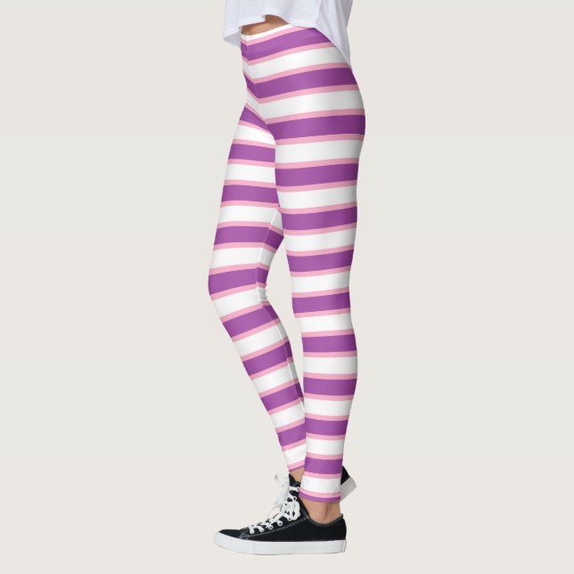Leggings Rayures pourpres, blanches et roses (Gauche)