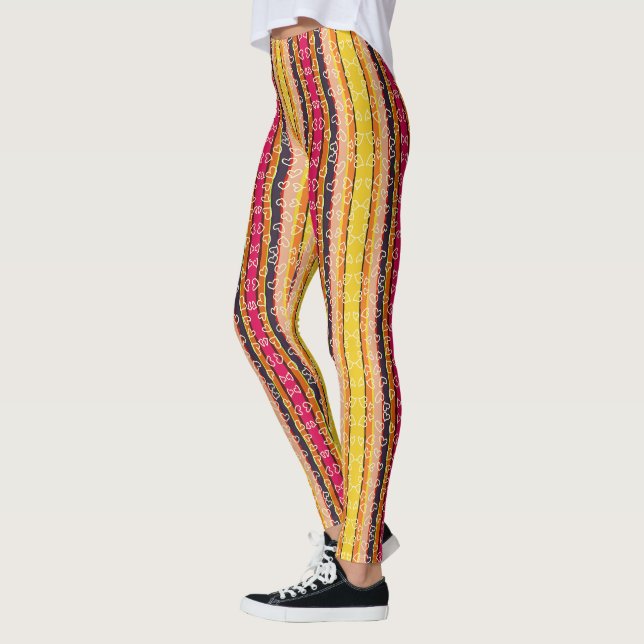 Leggings Rayures Rétro et Cœurs Multi Couleurs  (Gauche)