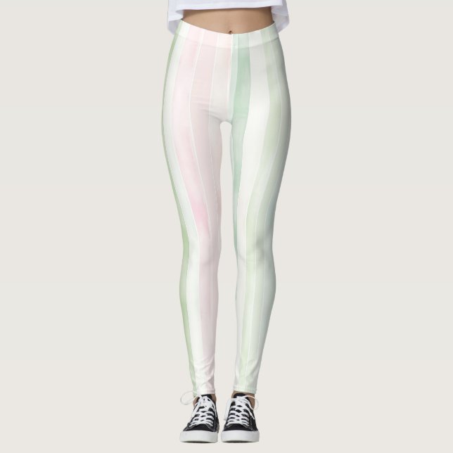Leggings Rayures rose pêche et menthe (Devant)