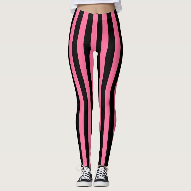 Leggings Rayures roses et noires verticales (Devant)
