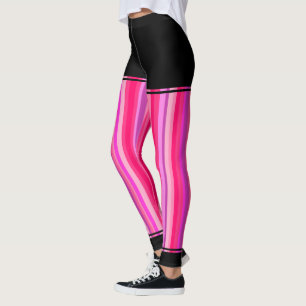 Leggings Rayures roses et pourpres Girly + Régions noires