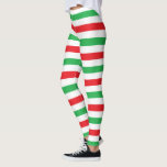 Leggings Rayures rouges, blanches et vertes<br><div class="desc">Art numérique abstrait des rayures rouges,  blanches et vertes</div>