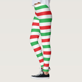 Leggings Rayures rouges, blanches et vertes