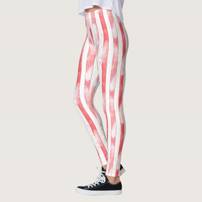 Leggings Rayures Rouges Blanches Points Noël (Gauche)