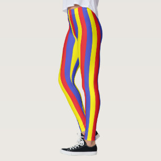 Leggings Rayures rouges, bleues et jaunes verticales