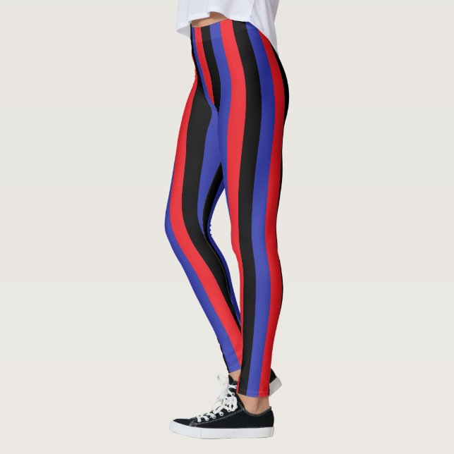 Leggings Rayures rouges, noires et bleues verticales (Gauche)