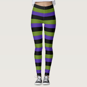 Leggings Rayures sorcières noir violet vert Halloween