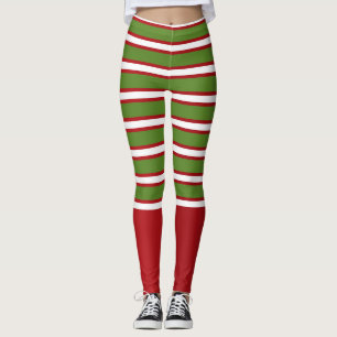Leggings Rayures superposées vertes rouges et blanches Fête