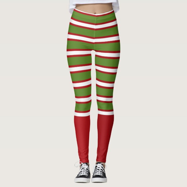 Leggings Rayures superposées vertes rouges et blanches Fête (Devant)