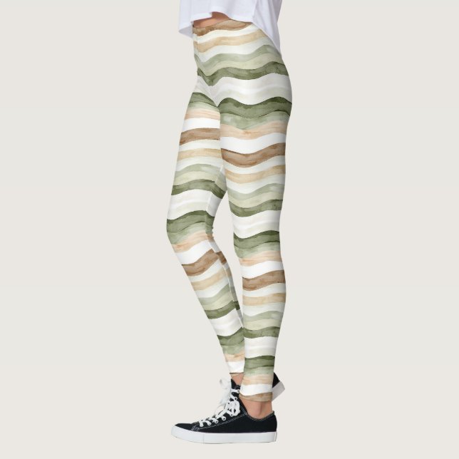 Leggings Rayures Vert Crème Marron (Gauche)