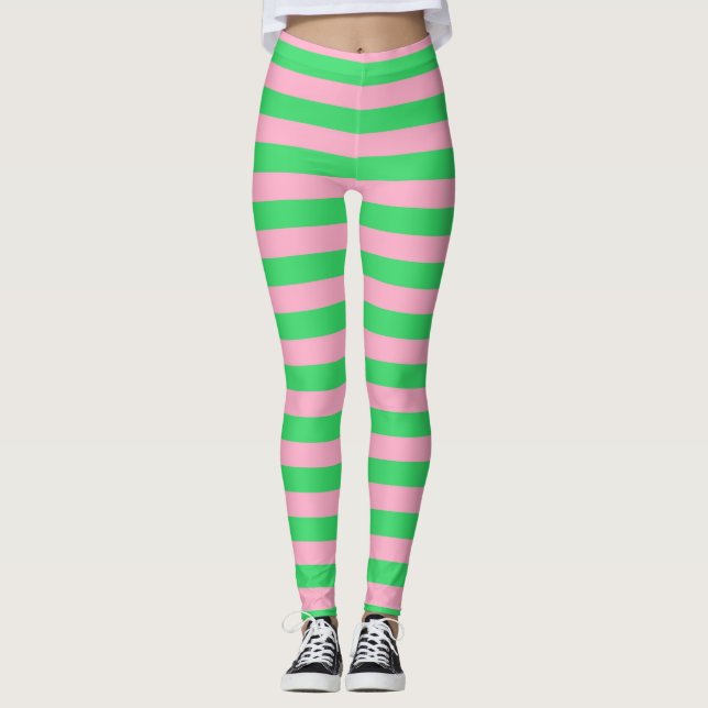 Leggings Rayures vertes et roses (Devant)