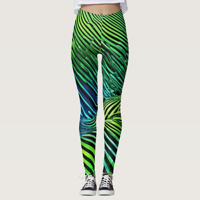 Leggings Rayures vertes néon futuristes  (Devant)