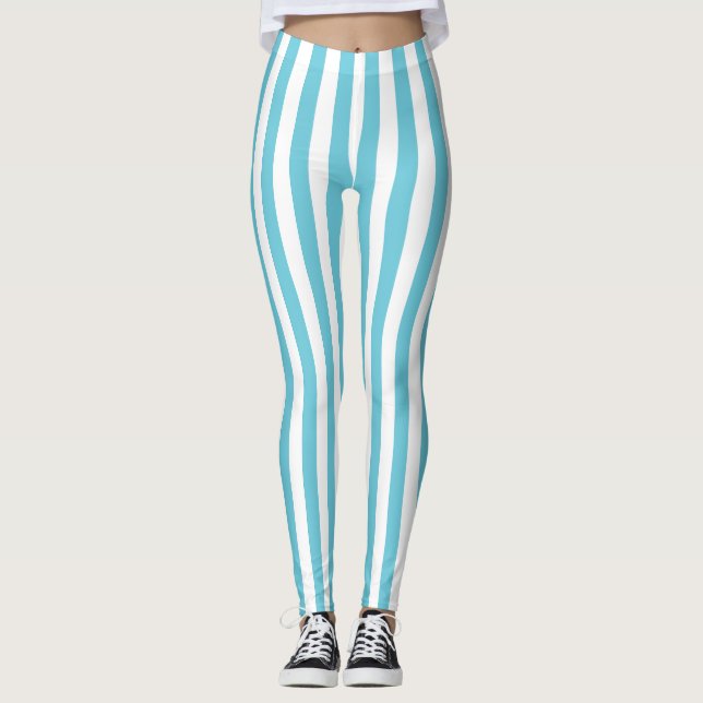 Leggings Rayures verticales classiques bleu clair et blanc (Devant)