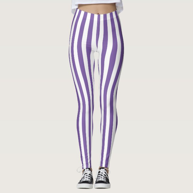 Leggings Rayures verticales classiques violettes et blanche (Devant)