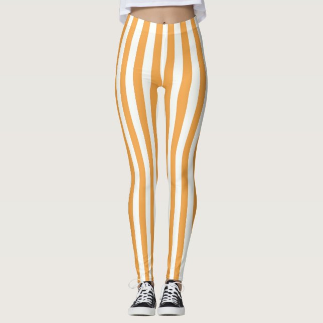 Leggings Rayures verticales orange vif et blanc - esthétiqu (Devant)
