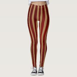 Leggings Rayures verticales rouges et dorées motif rayé