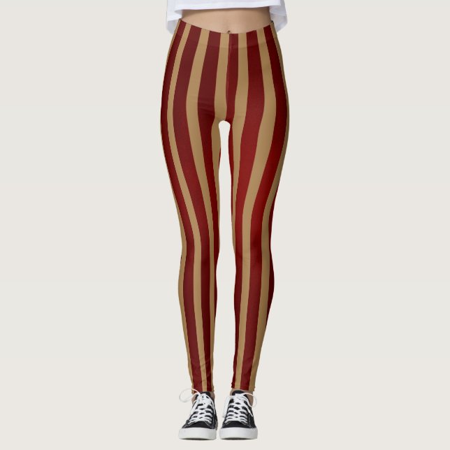 Leggings Rayures verticales rouges et dorées motif rayé (Devant)