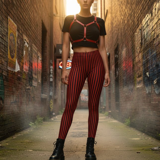 Leggings Rayures verticales rouges et noires (Créateur téléchargé)