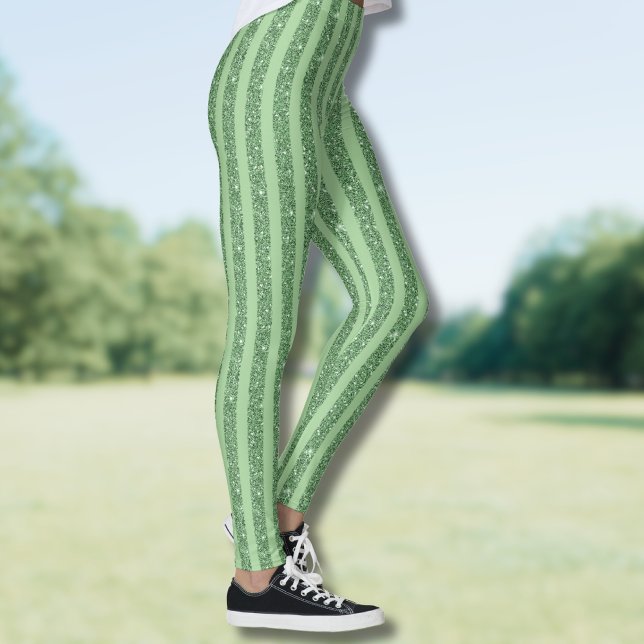Leggings Rayures verticales simples en vert forêt pailleté (Créateur téléchargé)