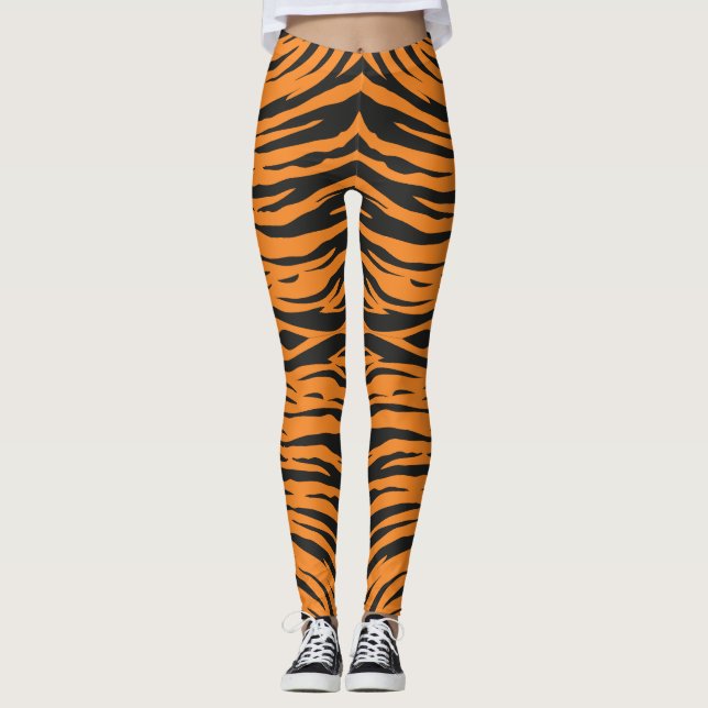 Leggings Rayures Zigzag Peau de Tigre Gris Foncé Orange (Devant)