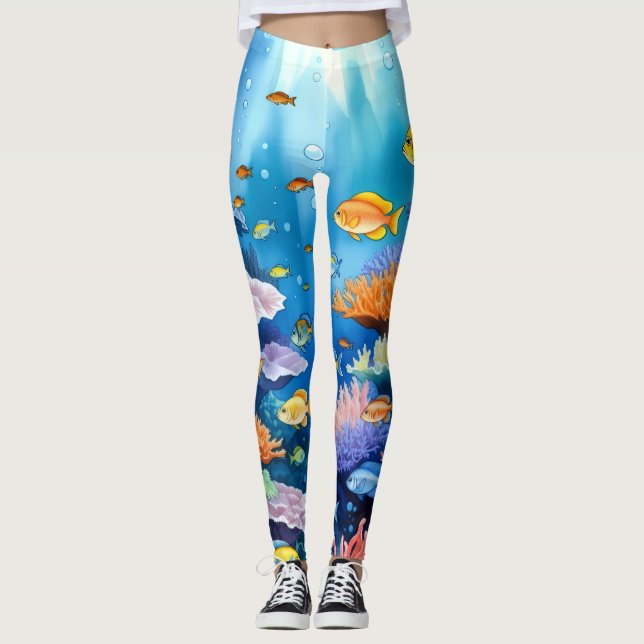 Leggings Récif de corail vibrant aquarelle (Devant)