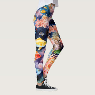 Leggings Récif de corail vibrant aquarelle