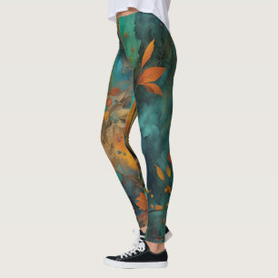 Leggings Récolte d'automne Turquoise rouille or Abstrait