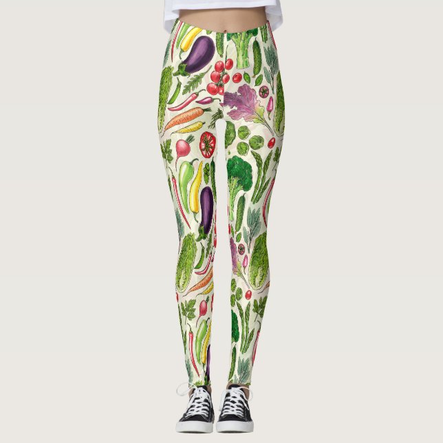 Leggings Récolte de légumes et d'herbes sur le blanc (Devant)