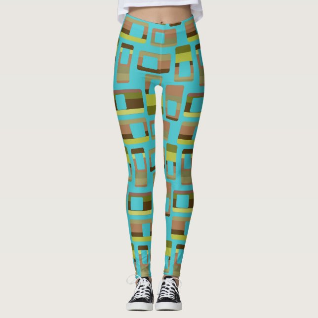 Leggings Rectangles à bandes turquoise (Devant)