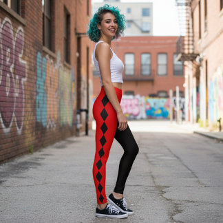 Leggings Red and Black Diamond Harlequin 