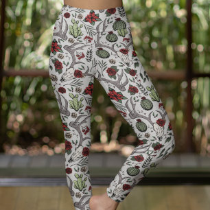 Leggings Red and Green Country Cowgirl Deer Crâne & Antlers