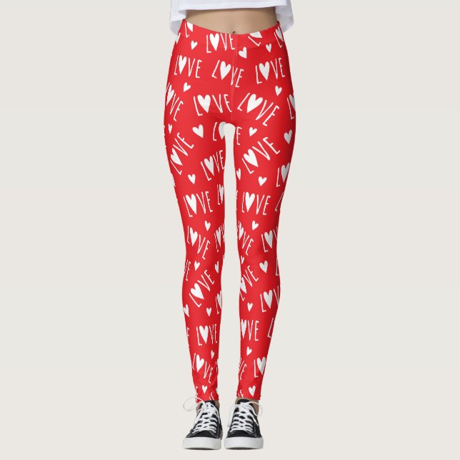 Leggings Red and White LOVE Script (Devant)