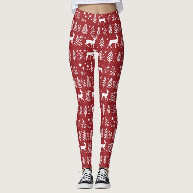 Leggings Red and White Reindeer (Devant)