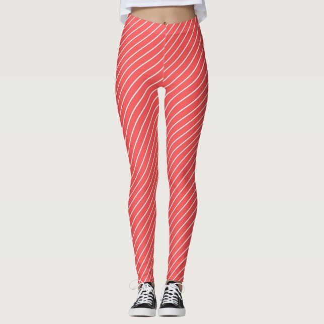 Leggings Red And White Stripes and Lines Pattern (Devant)