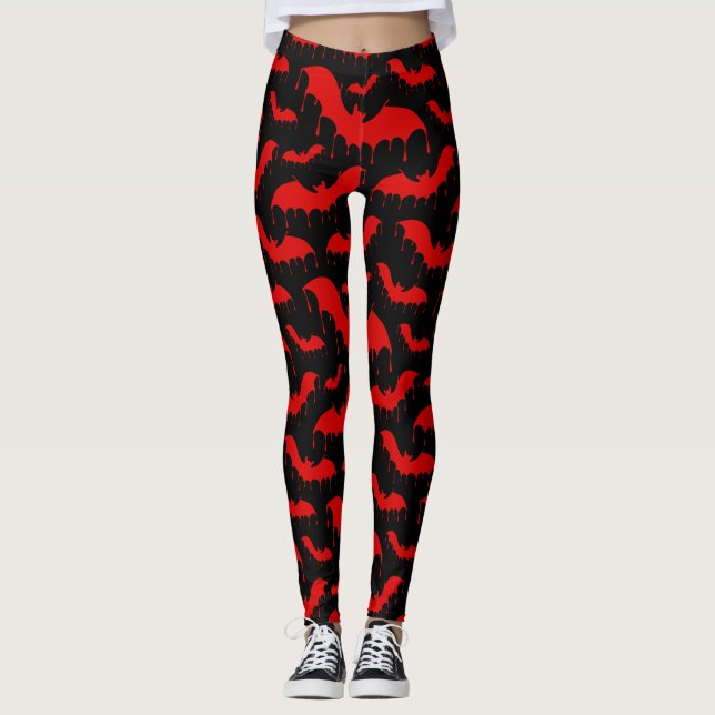 Leggings Red Bats Moth Nu Goth Alternative gothique (Devant)