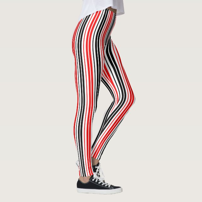 Leggings Red Black White Stripes Pattern Design  (Droite)